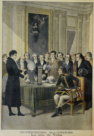 Alessandro (Alexandre) Volta presents his electric battery in Napoleon 1er - in 'Le Petit Journal' from 22/12/1901