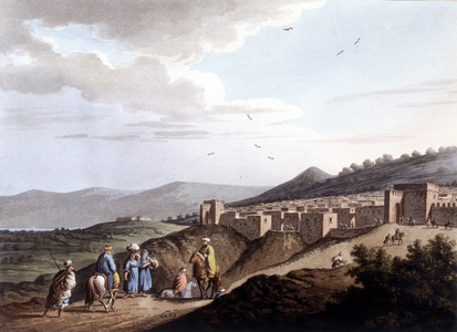 View of the city of Bethleem. In “” View of the Ottoman Dominion in Europe in Asia and other Mediterranean islands””. From original drawings by Luigi Mayer, London, 1810.