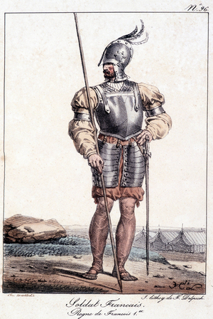 Engraving of a French soldier during the reign of Francois I.