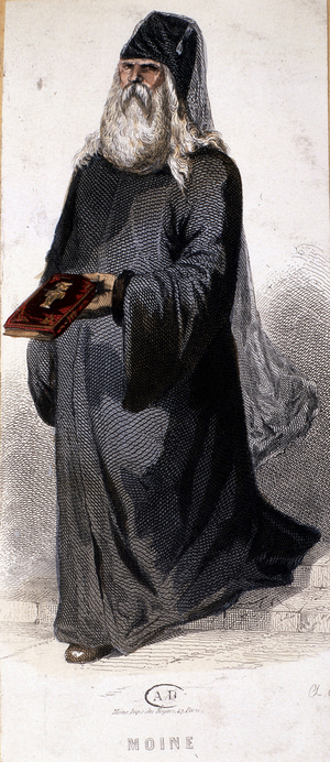 Russian Orthodox monk. Engraving, 1855.