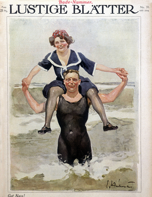 Sea bath: a couple in the waves - in “” Lustige Bl¿tter””, n.d.
