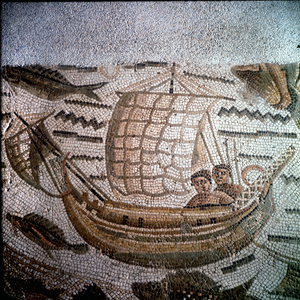 Fishing scene in Mosaic in Hippo, Algeria.