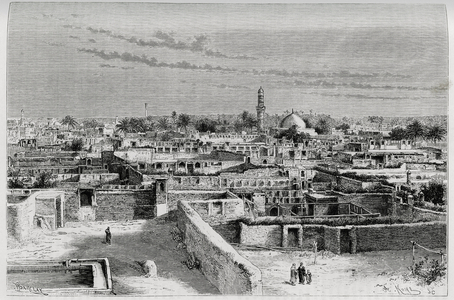 Panorama of Baghdad (Iraq), 19th century (engraving)