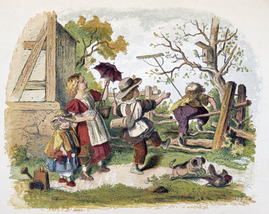 Jeux champetres dans ""Schnik, schnak, trifles for the little ones"", les jeux d'enfants. ed. London- Georges Ronthedge and sons. New York, The broad way Ludgate s.d. vers 1890.