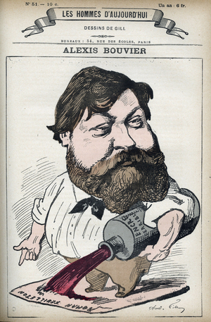 Portrait of Alexis Bouvier (1836-1892), French popular novelist and playwright. Cartoon by Gill, Paris.