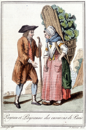 Encyclopédie des voyages, by Grasset St Sauveur, Paris, ed. Daroy, 1796: peasants of the surroundings of Paris.