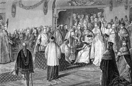 The oath of Louis XVI during his sacred engraving.