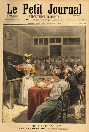 Young girls exams at the Paris City Hall. Engraving in “” Le petit journal”” 28/07/1895. Selva's collection.