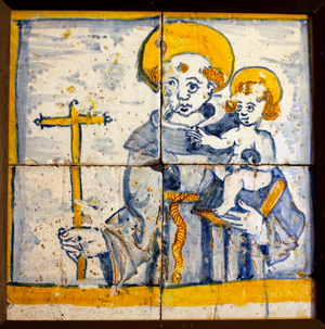Saint Antoine de Lisbonne (Saint Antoine de Padoue, Sant'Antonio di Padova) - Azulejo 17e siecle, ceramique peinte - (St Anthony of Lisbon, glazed pottery, 17th century) - Musee d'art sacre et d'archeologie, Porto (Portugal) 