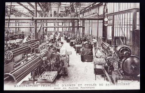Saint Etienne: the workshop of automatic machines of the French Manufacture of arms and cycles - postcard, early 20th century
