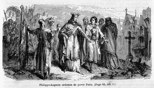 Philippe Auguste orders to paver Paris in the 12th century - engraving, 19th century