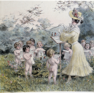 Amours: young woman singing cherubins