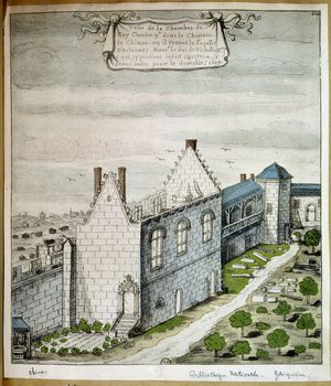 View of the room of King Charles VII in the castle of Chinon, where he received the maid of Orléans - watercolour, 1699