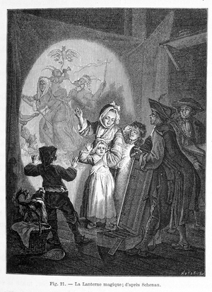 Agitation during the screening, in France, of a film with a magic lantern.