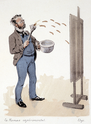 Le roman expérimental - in “” Zola: 32 caricatures lustrant les romances de Zola”” by Lebourgeois, ed. Bernard & Cie, Paris, 1898 (Publication contre les idees de Zola sur les peintres impressionistes, sur les cries dont Dreyfus dont J'Accuse et sur le roman naturaliste)
