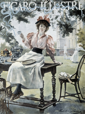 Young tennis player taking a break for tea - in "Figaro Illustré", deb. 20th century