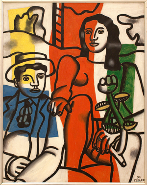 Two lovers in a landscape. Painting by Fernand Leger (1881-1955), Oil On Canvas, 1952. French Art, 20th century. Veletrzni Palace (Fairs Palace), Prague (Czech Republic).