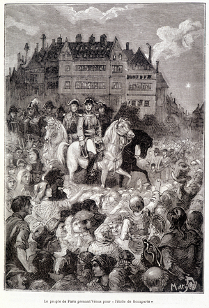Le peuple de Paris prenant Vénus pour ""l'étoile de Bonaparte"" - in ""Les terres du ciel"" par Camille Flammarion, éd. Marpon & Flammarion, Paris, 1884