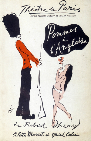 The play: “Apples à l'anglaise” by Robert Dhery, with Colette Brossette and Gérard Calvi, on cover of the programme of the Theatre de Paris, 1958.