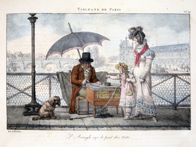 L'aveugle sur le Pont des Arts - in “” Paintings de Paris”” by Marlet, 19th century