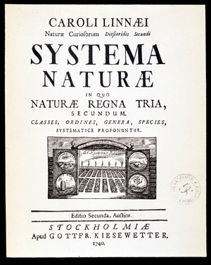 Title page “” Systema naturae”” by Linné, 1740