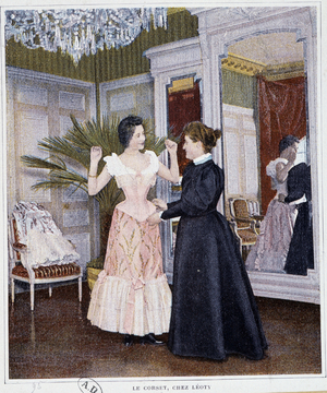 Corset fitting session at Léoty's, 1895.