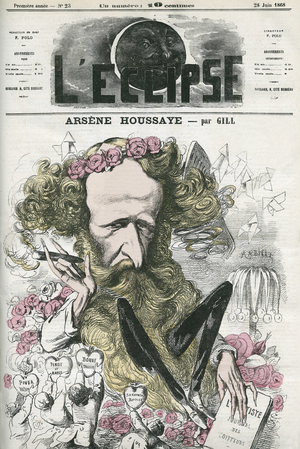Arsene Housset dit Houssaye (1815-1896), a French man of letters. Cover in “” L'Eclipse”” by Gill, June 28, 1868, Paris.