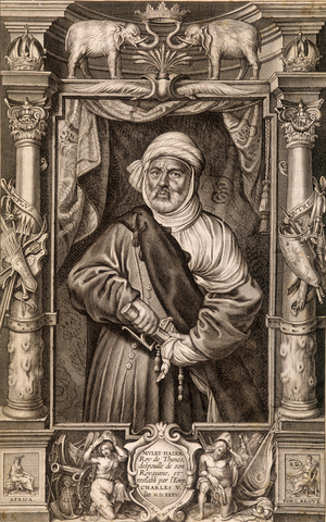 Portrait of Muley Hazen (Moorish king), King of Thunes stripped of his kingdom and restored by Emperor Charles V, Tunisia 1535.