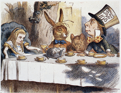 Alice takes the “” in the fools””” - in “Alice's adventures in Wonderland and through the looking glass” by Lewis Carroll, illustration by John Tenniel (1820-1914), 1924