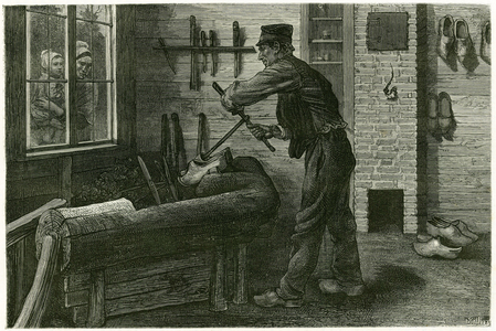 The saboteur of Terneuzen, has its established, enlarges and digs the wood by means of cramms, 19th century (engraving)