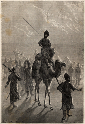 Turkish prisoners taken to Teheran for the purpose of trading their grudge or exchanging against other prisoners. Engraving to illustrate the story of Henri de Blocqueville “14 mois de captivite chez les turcomans”” between 1860 and 1861, in “Le tour du monde, nouveau journal des voyages”” published under the direction of Edouard Charton, 1866, Paris. Selva Collection.