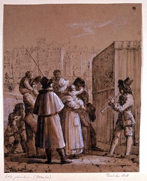 Polichinelle near the Pont des Arts in Paris, by Marlet around the middle of the 19th century, 1889