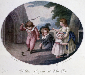 Enfants jouant à la toupie - dessin, XIXème siècle