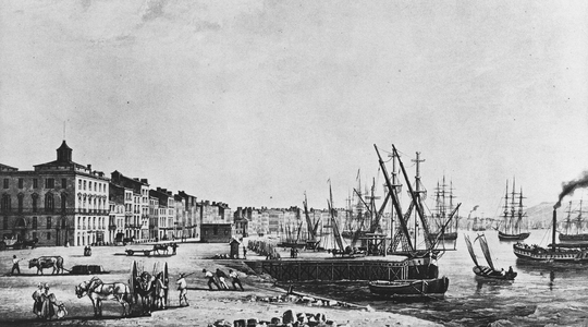 Aquitaine: the port of Bordeaux and the docks in 1833 - engraving.