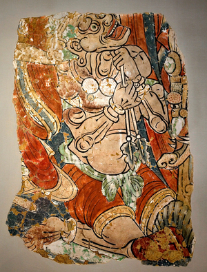 Demiac monster. Replica of a fragment of a painted wall from Cave 15 of Bezeklik, Tourfan (China), 10th-12th century. National Museum of Korea, Seoul (South Korea).