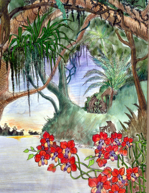 Shed in the tropical jungle (print)