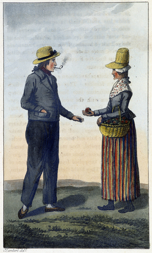 Men and Woman in Summer Clothing; in “Travels through Canada and the United States of North America 1806-1808”, by John Lambert, eds. London, 1810, printed for Richard Philipps.