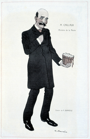 Joseph Caillaux, minister of rent - Illustration by Adrien Barrere (1877-1931) in “” Fantasio”” of 15/02/1907