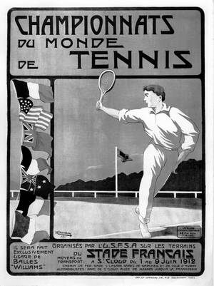 Poster for the U.S.F.S.A World Tennis Championships at the French Stadium in Saint Cloud from June 1 to 19, 1912.