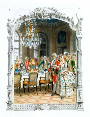 Aristocrats at the table in the 17th century - in “A woman of quality in the past century””, 1778