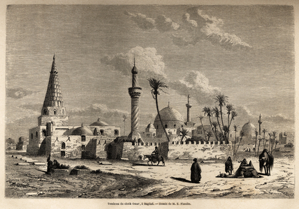 The tomb of Sheikh Omar, in Baghdad, drawing by Eugene Flandin (1809-1876), to illustrate his journey to Mesopotamia in 1840-1842. Engraving in “” Le tour du monde”” 1861. Selva's collection.