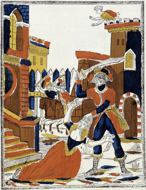 Blue Beard  is about to kill his wife, 1925 (Epinal print)