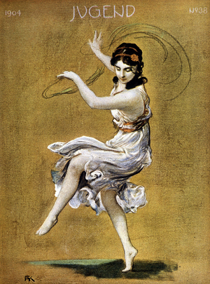 Portrait of Isadora Duncan dancing (American dancer of Irish origin, 1877 - 1927) - couv. in “” Jugend”” of Sept. 1904.
