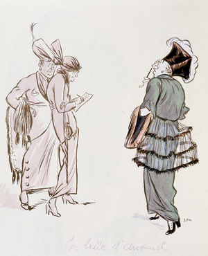 Fantastic costume model (“The Belle d'Auteuil”) by Sem (1863 - 1934), “The True and the Fake Chic””, 1914.