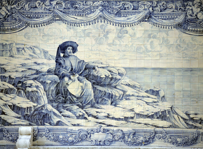 Henry the Navigator, sitting, looking at the sea - Azulejo from the surroundings of Lisbon (Sintra).
