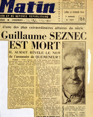 Guillaume Seznec died - in "Le Matin" from 15/02/1954
