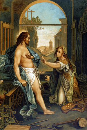 Mary Magdalene assistant to the Passion of Christ in “Aurea Bibbia classica: storia della rivelazione divina nell'antico e nel nouvo tesiamento” by Giovanni Ladislao Sykora (vol. 2), translated by Don Clemente Benetti. (Italian Bible)