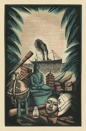 Flyleaf, illustration from 'Consolata fille du soleil' by Henry Daguerches (1876-1930) 1928, Librairie Lemercier, Paris (colour woodcut)