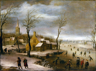 A Winter Landscape with Kolf Players, 1630s (oil on panel)