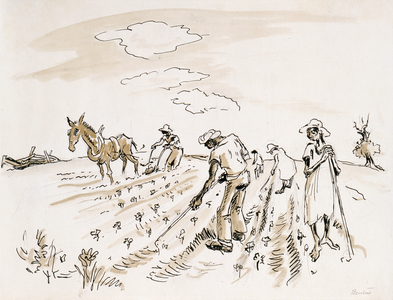 Hoeing Cotton, 1926 (pencil, ink & wash on paper)